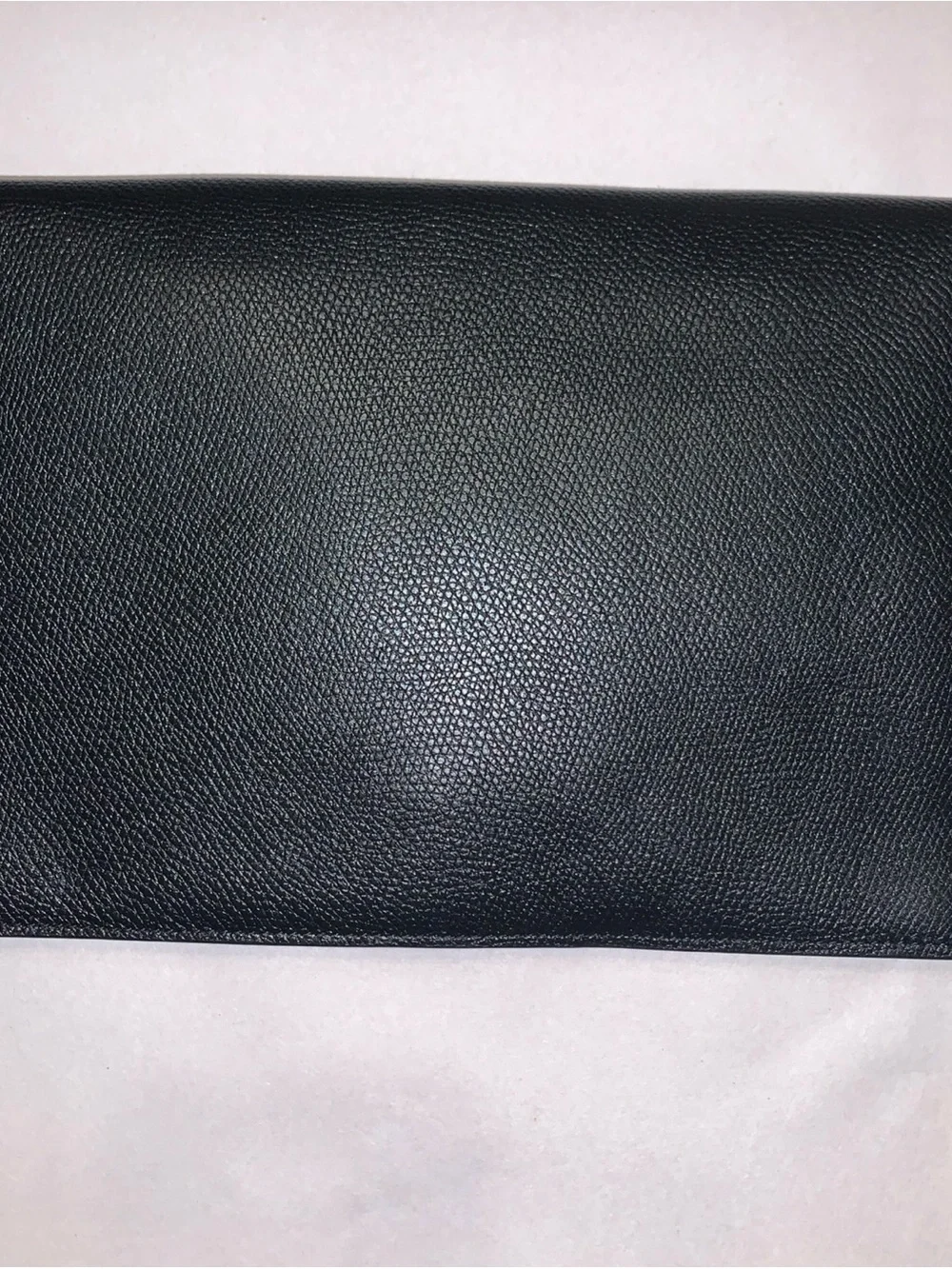 Valentino Black Textured Leather Clutch with Gold V Logo and Zip Pouch